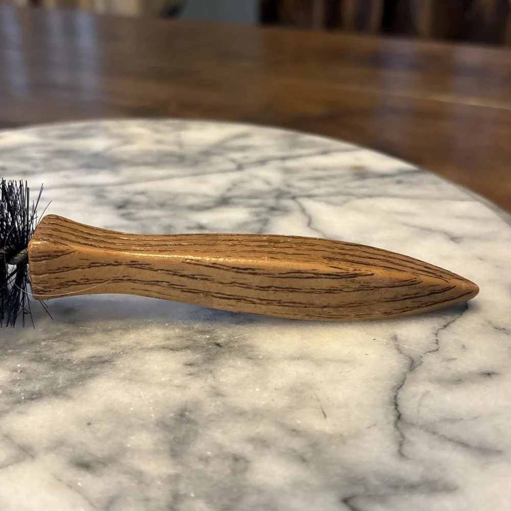 VTG Faux Wooden Wood Handle Black Bristles Wire Round‎ Blowout Hair Brush 8.5
